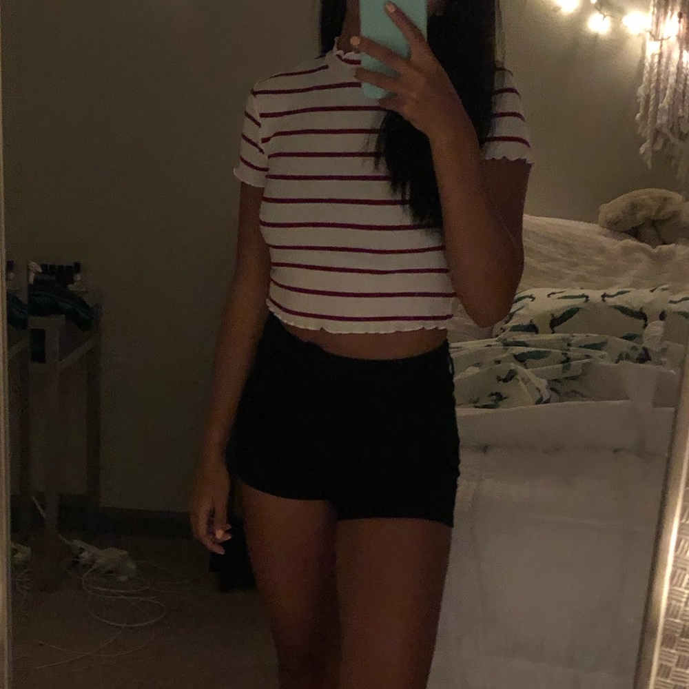 white and dark red crop top